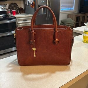 Fossil Handbag Tote Bag Skylar Satchel Brandy Brown Leather Double Handles